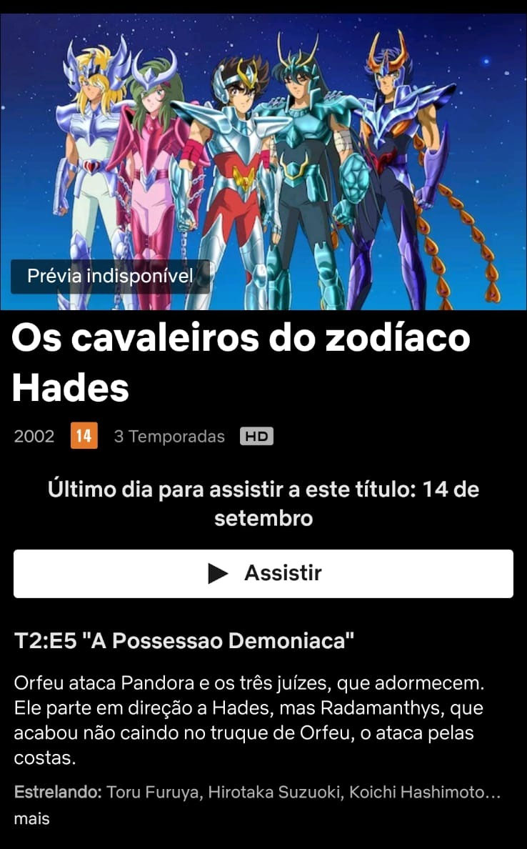 Cavaleiros do Zodíaco: Saga de Hades volta ao catálogo da Netflix