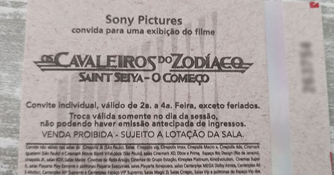 Live Action: foto do ingresso especial e colecionvel do filme dos Cavaleiros do Zodaco!